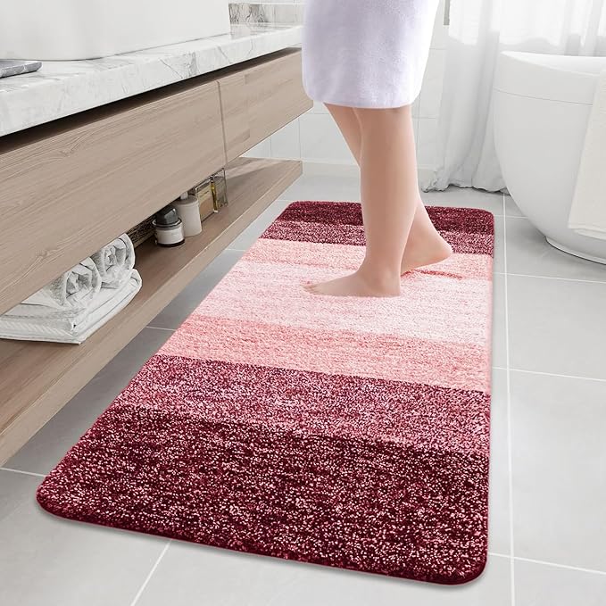 Arotive Microfiber Bathroom Rugs, Shaggy Soft and Absorbent Bath Rug, Non-Slip, Thick Plush Machine Washable Dry Bath Mats for Bathroom, Tub and Shower, 59x24, Burgundy, Rectangular