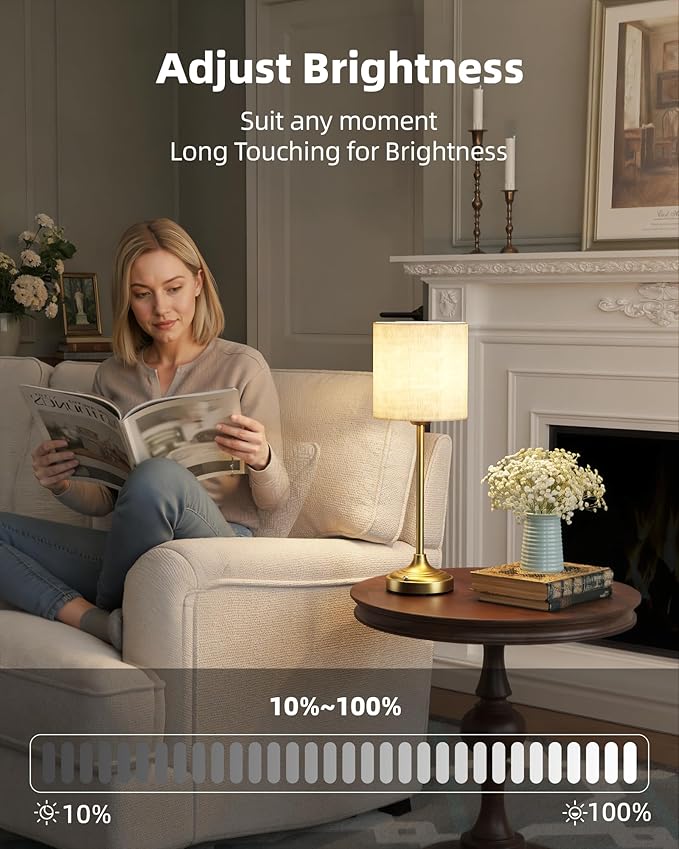 Rechargeable Table Lamp, 2-Pack, 8000mAh, Dimmable, Ambient Light, 2700K, Touch Control, Portable, LED, Wireless, Cordless, Battery Operated, Desk Lamp, Kitchen Lamp, Fabric Shade, for Dining Room
