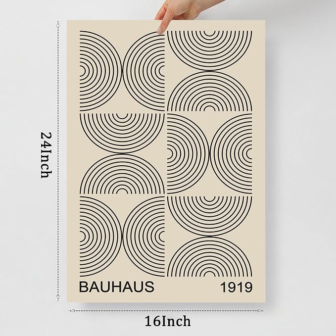 Minimalist Bauhaus Canvas Wall Art Boho Mid Century Posters Black and Beige Artwork Abstract Neutral Prints Geometric Gallery Wall Art Bauhaus Exhibition Poster Mid Century Modern Painting Unframed