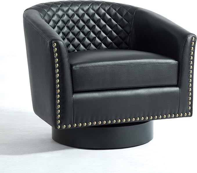 UIXE Faux Leather Swivel Accent Chair, Barrel Club Chair Modern Upholstered Armchair for Living Room, Comfy Single Sofa Bedroom Side Reading Seat - Brown