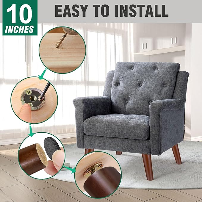 FoDau770 Brown Rubber Wood Furniture Legs 10 Inches, Slant Tapered Wood Feet Mid Century Sofa Legs Set of 4, 5/16" UNC Furniture Feet Replacement Parts for Cabinet Couch Dresser Chair Ottoman Table