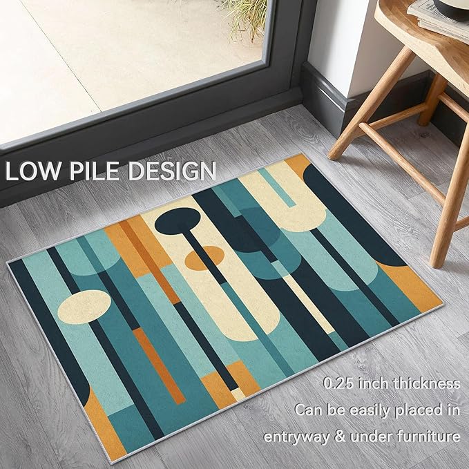 Mid Century Rug 7x8, Washable Modern Geometric Rugs for Living Room Bedroom, Abstract Mid-Century Area Rug for Home Decor, Non Slip Backing Floor Carpet - 7 x 8 ft