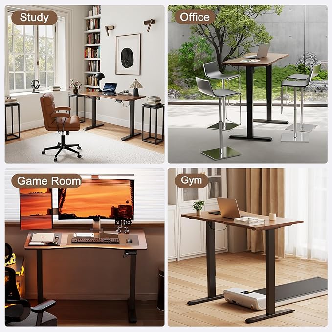 Solid Wood Electric Standing Desk 47.2"x23.6"Home Office Desk,Adjustable Workbench with 3 Stages Single Motor, Computer Workstation with T-Shaped Metal Bracket,Walnut Standing Table for Gaming(1 Box)