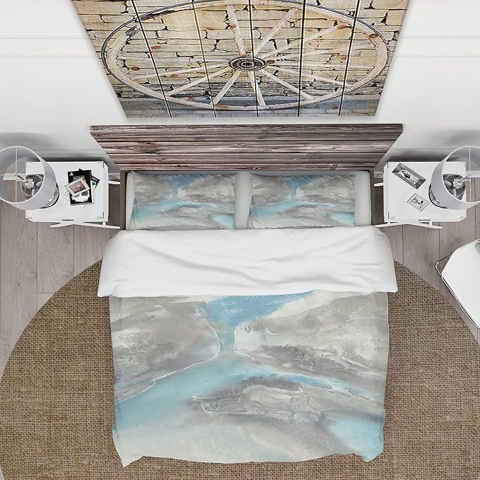 DesignQ Watercolor Minimal Blue Tones II Mid-Century Modern Duvet Cover Set, Blue Duvet Cover Set Twin, Country Charm Bedding Set of 3 Pieces, All Season Mid-Century Modern Bedding Sets Twin