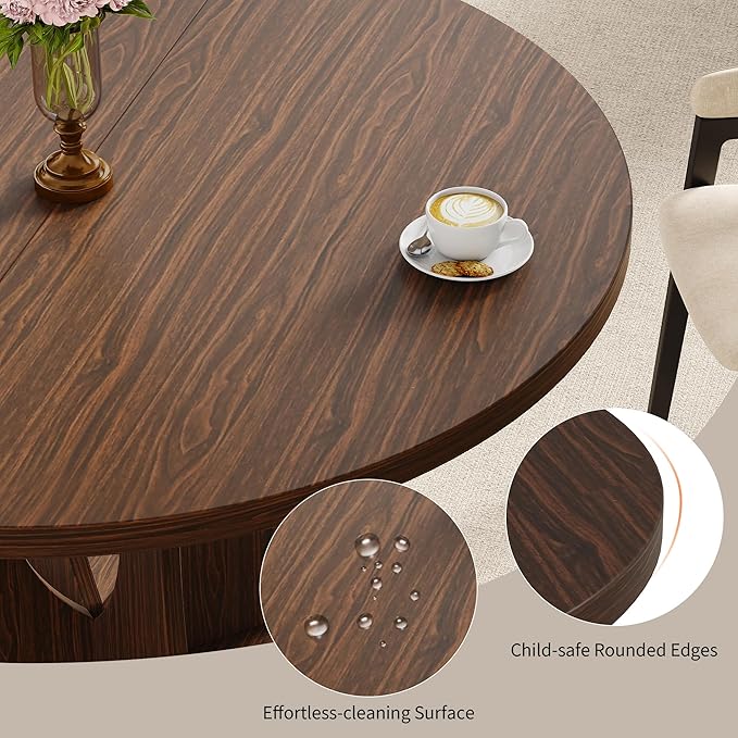 iPormis 47 Inch Round Dining Table for 4-6 People, Wooden Dining Room Table with Pedestal Base, Modern Kitchen Table for Apartments, Dining Room, Kitchen or Living Room, Dark Walnut, Table Only