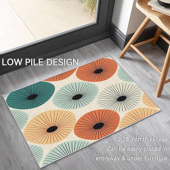 Mid Century Rugs for Living Room 3x5, Retro 50s Abstract Modern Atomic Pattern Design Area Rug, Mid Century Bedroom Decor Carpet, Non Slip, Washable (RG469)
