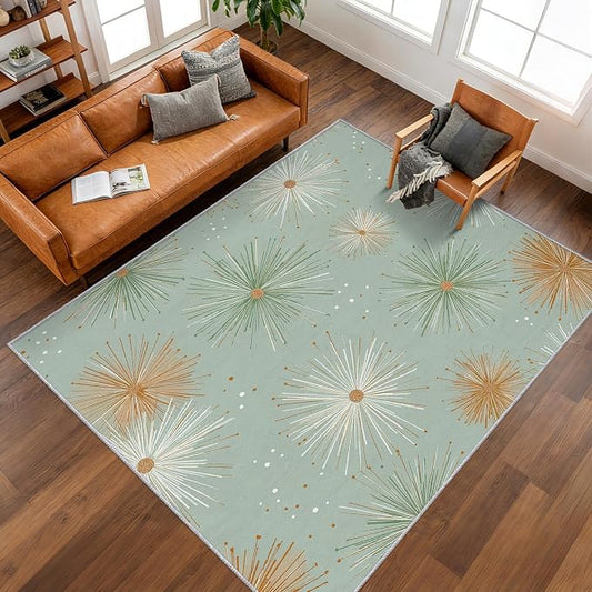 Mid Century Modern Rugs for Bedroom 3x4 ft, Starburst Area Rugs for Living Room, Washable Non Slip Low Pile Retro Atom Carpet, Home Decor PF-P 107