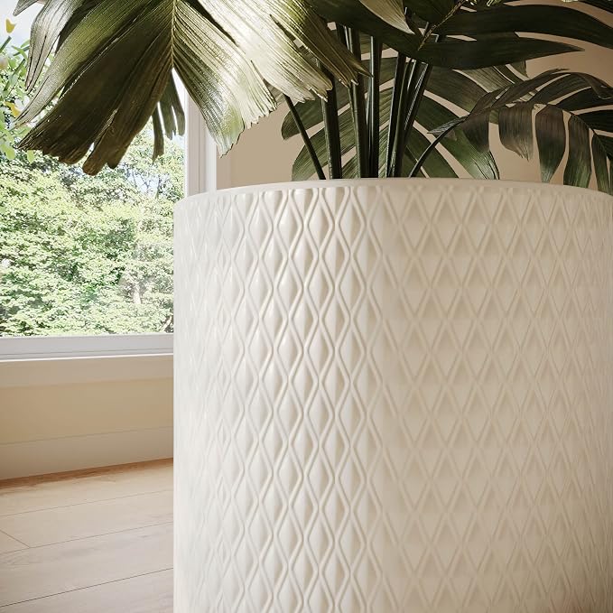 EverNest Claire Boho Modern White Planter with Arch Wood Stand, Indoor Mid-Century Plant Pot, SelectBase, Minimalist Planter Stand Home Décor (Medium, 2 Gallon)