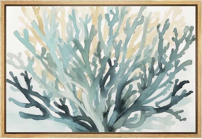 MUDECOR Framed Canvas Print Wall Art Modern Watercolor Coral Branch Abstract Illustrations Minimalism Decorative Bohemian Colorful Zen for Living Room, Bedroom, Office - 16"x24" NATURAL