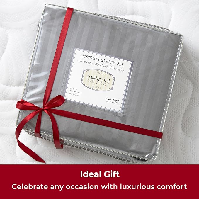 Mellanni Twin Sheets Set - 3 PC Iconic Collection Bedding - Hotel Luxury, Extra Soft, Cooling Bed Sheets - Wrinkle, Fade, Stain Resistant (Twin, Striped Gray/Silver)