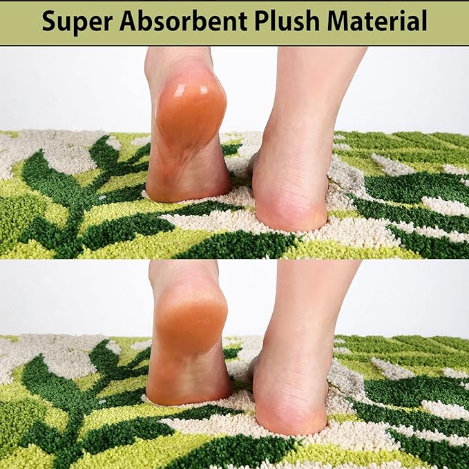 Hi Space Bathroom Rugs 31.5x19.7IN Green Leaves Bath Mat for Bathroom Non Slip Machine Washable Soft Microfiber Absorbent Cute Bath Rug Plush for Tub Shower Sink Fluffy Home Decor Accessories