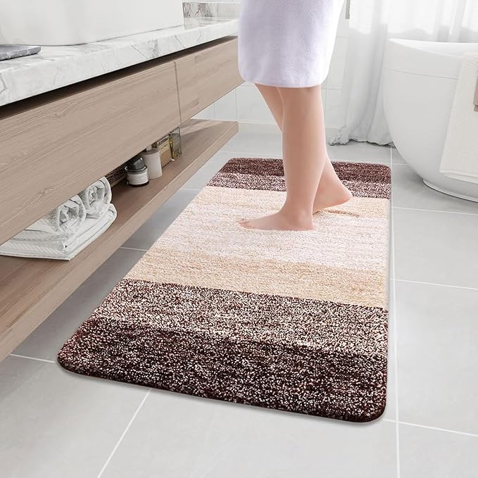 Arotive Microfiber Bathroom Rugs, Shaggy Soft and Absorbent Bath Rug, Non-Slip, Thick Plush Machine Washable Dry Bath Mats for Bathroom, Tub and Shower, 45x27, Brown, Rectangular