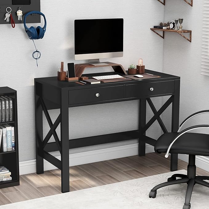 ChooChoo Computer Desk Study for Home Office, Modern Simple 40 Inches Desk with Drawers, Makeup Vanity Console Table, Black