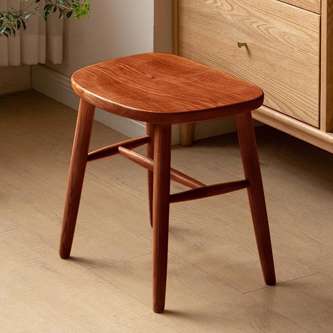 YESWOOD Small Vanity Stool Chair, Solid Wood Makeup Chair, Vintage Shoe Bench for Bedroom, Dining Room, Entryway