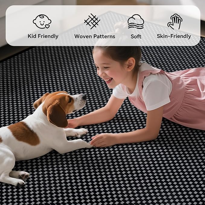 2x8 ft Runners for Hallways Extra Long Woven Washable Kitchen Runner Mat Rugs Non Slip, Soft Entryway Laundry Hall Floor Runner Carpet for Bedroom Hallway Living Room, Black