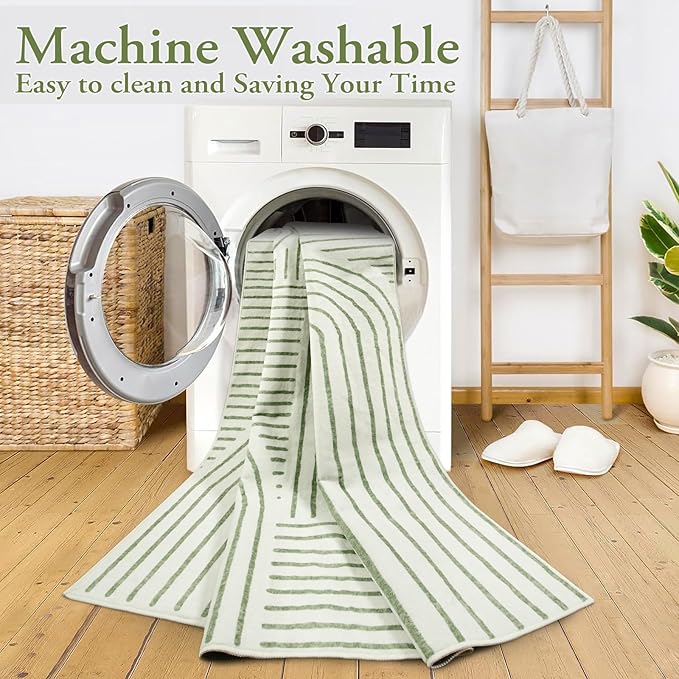 Lahome Rainbow 4x6 Area Rugs for Bedroom, Soft Washable Rugs for Entryway Ultra-Thin Modern Green Rug, Non-Slip Throw Rug Carpet for Kitchen Office Living Room Darrell (4'x6',Green)
