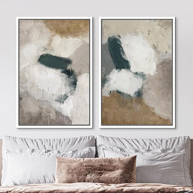 MUDECOR Framed Canvas Print Wall Art Vintage Mid-Century Colorful Pattern Illustrations Modern Art Decorative Bohemian Colorful Chic for Living Room, Bedroom, Office - 24"x36"x2 White