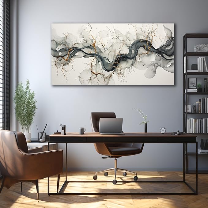 Black White and Gold Canvas Wall Art for Bedroom Modern Art Wall Decor Living Room Abstract Pictures for Office Size 24 x 48 Inch