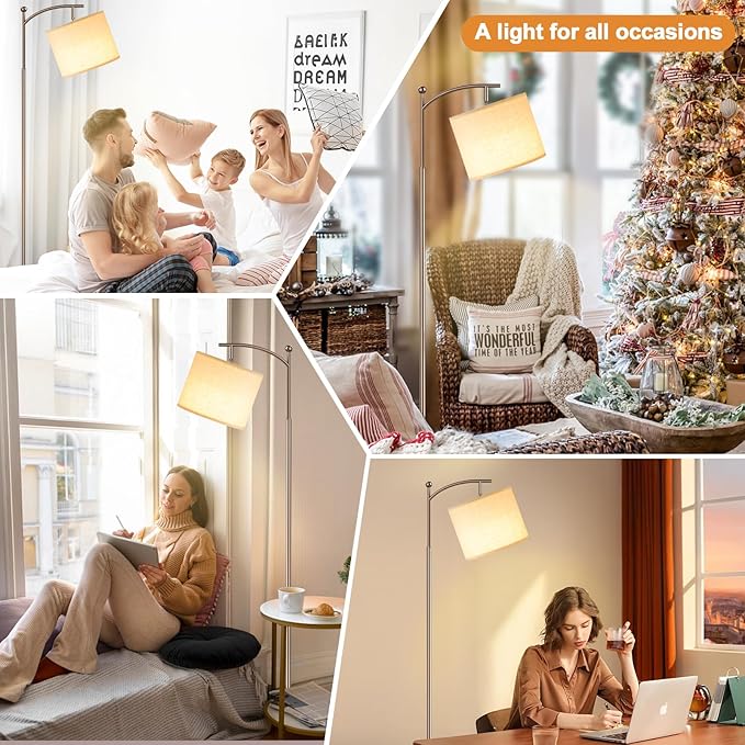 Ambimall 60" Floor Lamps with Remote Control & Bulb, Colors Temperature & Brightness Adjustable, Deep Beige Shade & Brown Pole