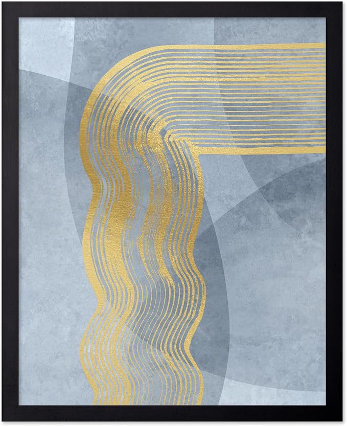 Poster Master Golden Lines Poster - Graphical Illustration Print - Abstract Design - Mid Century Modern Artwork - Visual Art - Chic Boho Artwork - Bedroom Decor - 8x10 Black Framed