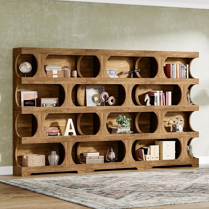 Tribesigns 71" Tall Bookcase, 4-Tier S-Shaped Bookshelf, Wood Decorative Storage Shelving, Modern Freestanding Display Shelves, Large Library Book Shelf Unit for Home Office Living Room Bedroom, Brown