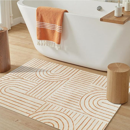 DCX Beige 2x3 Entryway Rug, Machine Washable, Soft Midcentury Modern Non Slip Stain Resistant for Kitchen Bathroom, Front Door, Throw Rugs Indoor