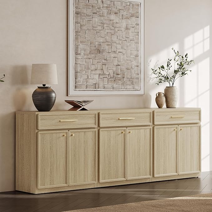 SICOTAS Buffet Cabinet with Storage Large Accent Storage Cabinet with Doors and Shelves 90" Modern Farmhouse Sideboard Credenza Buffet Table Coffee Bar for Living Room Kitchen Dining Room Entryway