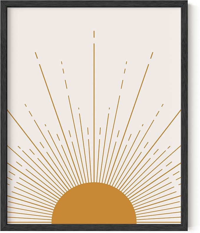 HAUS AND HUES Boho Framed Wall Art – Southwestern Sun Wall Decor, Contemporary Geometric Mid Century Modern Art Prints, Minimalist Wall Art for Home (Black Frame, 16x20)