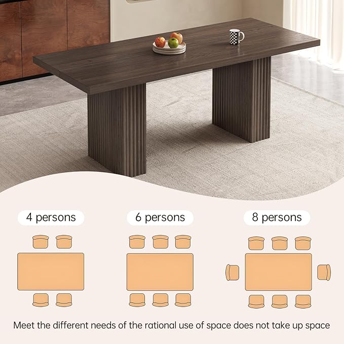 67" Rectangular Dining Table for 4-8 People, Modern Farmhouse Kitchen Table with Fluted Legs, Large Wood Grain Texture Dinner Tables, Sturdy Heavy Duty Tables for Home Office
