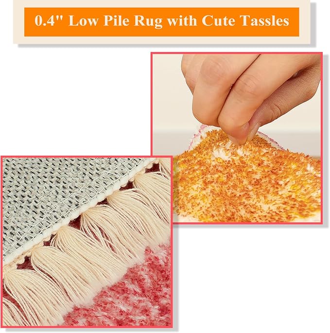 Lukinbox Boho Kids Area Rugs for Living Room, 3x5 Sun Machine Washable Bedroom Rug, Super Soft Non-Slip Orange Circular Rainbow Throw Rug for Entryway Playroom Nursery Room Dinning Room