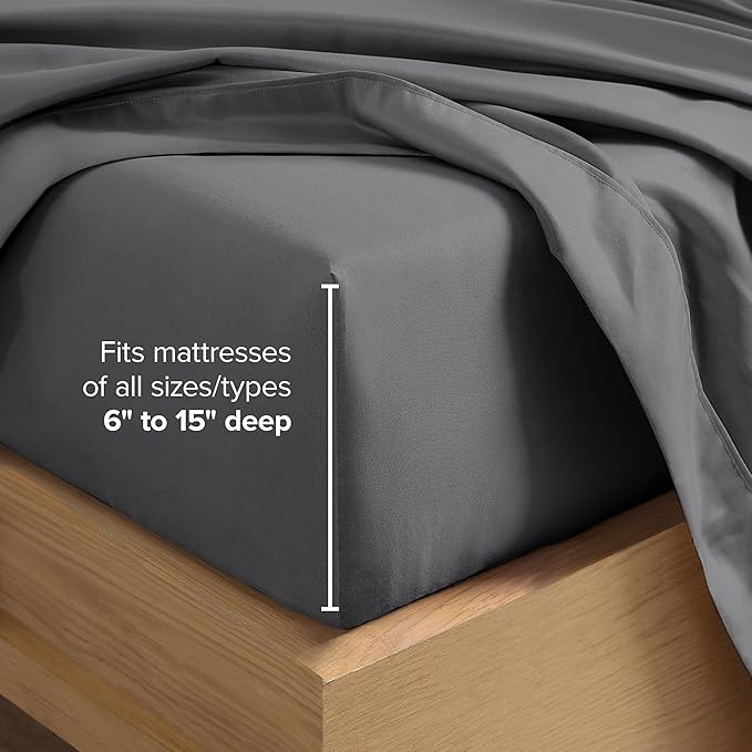 Bare Home Split King Sheet Set - 1800 Ultra-Soft Microfiber Bed Sheets - Double Brushed - Deep Pockets - Easy Fit - 5 Piece Set - Bedding Sheets & Pillowcases (Split King, Grey)