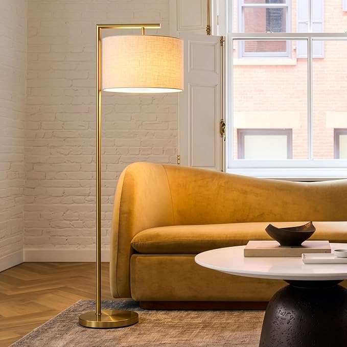 Brightech Montage Modern Floor Lamp - LED Standing Lamp with Adjustable Color Changing Bulbs for Living Rooms & Offices - Tall Corner Bedroom Reading Light for Contemporary Home Decor - Antique Brass