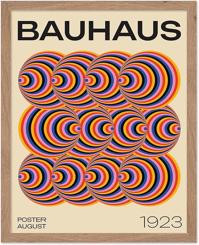 Poster Master Bauhaus Poster - Abstract Spiral Print - Geometric ART - Rainbow ART - Psychedelic Style - Chic Boho - Mid Century Modern - Living Room or Bedroom Decor - 11x14 Beige Framed