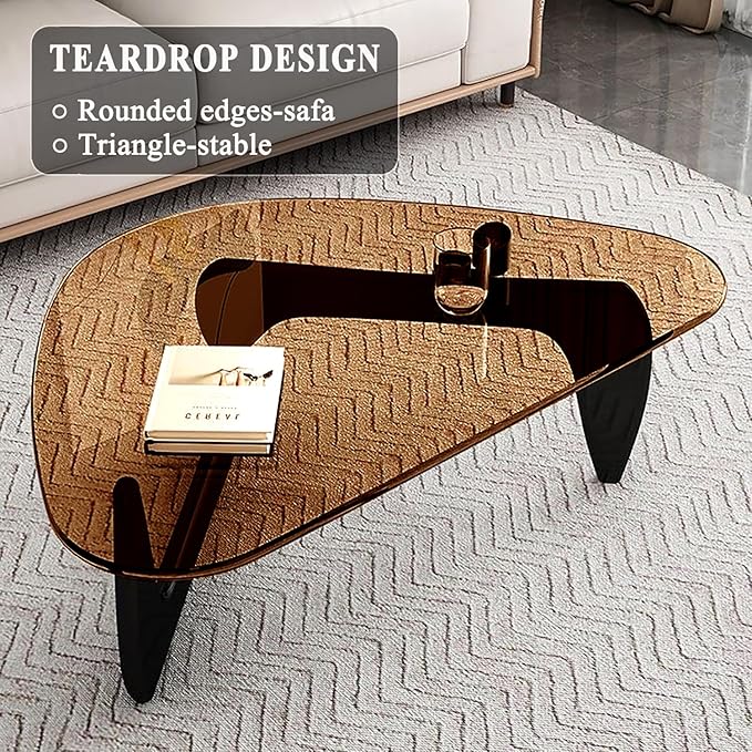 Modern Glass Coffee Table, Mid Century Small Coffee Table, Coffee Table for Living Room,Suitable for Bedroom Living Room Reception Office Tables (Black/Brown, Small)