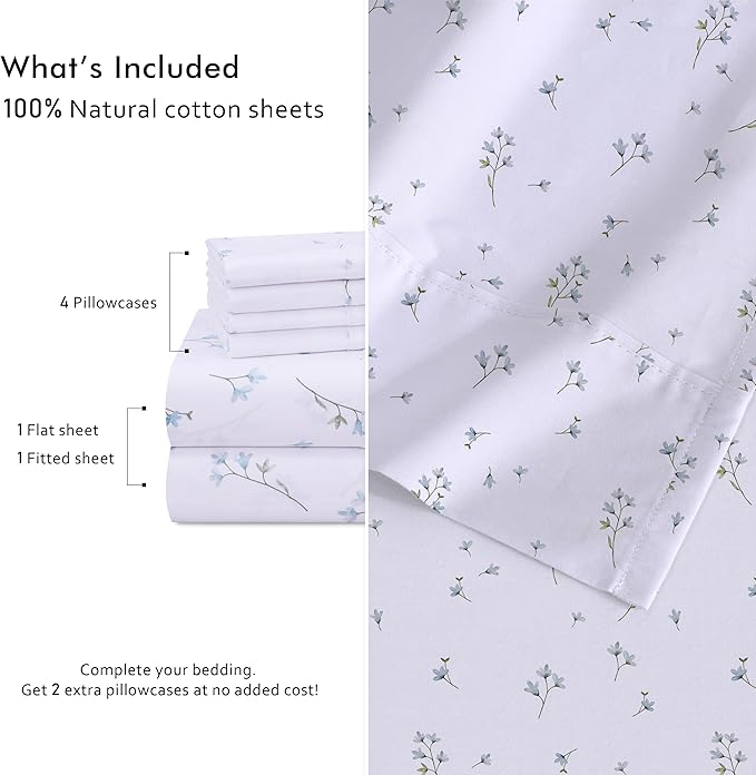 RUVANTI 100% Cotton Percale Sheets Queen Size 6 Piece Set, Cooling Bed Sheets for Hot Sleepers, Deep Pocket 16”, Breathable Lightweight & Durable, Crisp Hotel Style Sheets, Burgeon