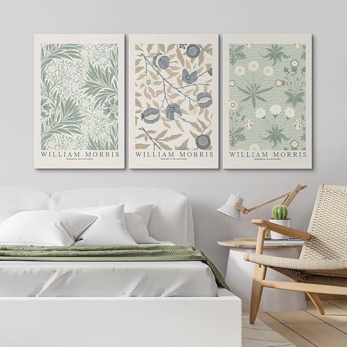 wall26 Canvas Print Wall Art Set William Morris Flower Market Exhibition Poster Nature Wilderness Illustrations Modern Art Decorative Floral Botanical Minimal Calm/Relax for Bedroom - 16"x24" x 3