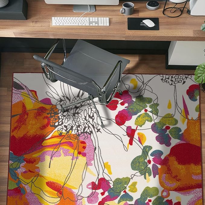 Rugshop Multi Bright Flowers Non Slip Non-Shedding Area Rug for Bedroom, Study and Living Room, 4' x 6'
