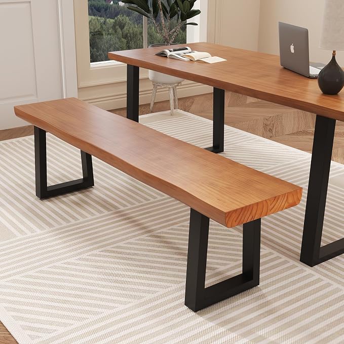 Solid Wood Top Bench with Metal Legs Durable Long Bench for Home Office Living Room Dining Room Versatile Multi Size Options Perfect Chair Stool Dining Bench Dining Chair (Light brown bench, 70.87in)