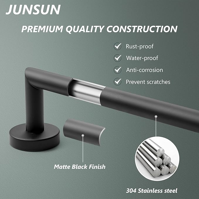 Bath Towel Bar 30 Inch Towel Rack for Bathroom Wall Mount Heavy Duty Bath Towel Holder Modern Towel Rod Black Towel Hanger Bathroom Accessories Towel Rail Stainless Steel Single Towel Bars Matte Black