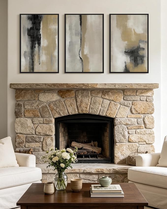KUVIOKE Black Abstract Framed Wall Art Neutral Graffiti Pastel Minimalist Wall Decor Modern Art Painting for Bedroom Living Room 16x24in (Black Framed)