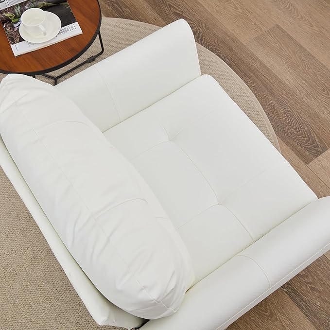 TYBOATLE Accent Chair Comfy Modern Living Room Chair White Leather Reading Accent Chairs Tufted Mid Century Moden Arm Chair Small Salon Chair for Office Bedroom (1, White)