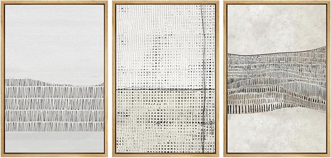 SIGNWIN Framed Canvas Print Wall Art Set Grunge Black Tan Line Art Landscape Abstract Shapes Cozy Neutral Decorative Contemporary Minimal for Living Room, Bedroom, Office - 24"x36"x3 Natural