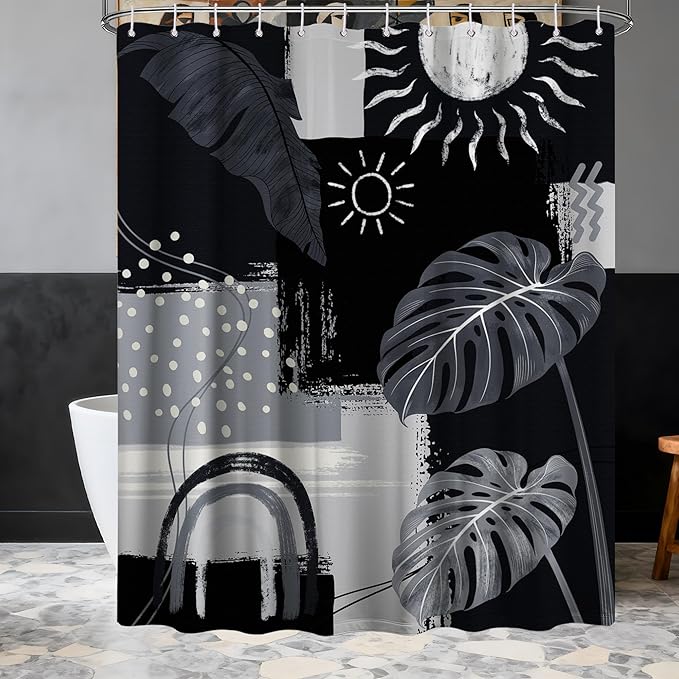 Extra Long Shower Curtain 96 Inchs Extra Tall Black and Gray XL Dark Black and Grey Masculine Shower Curtains for Large Bathroom Decor Sets, Waterproof Cloth Fabric with Hooks, 70 x 96 Inch
