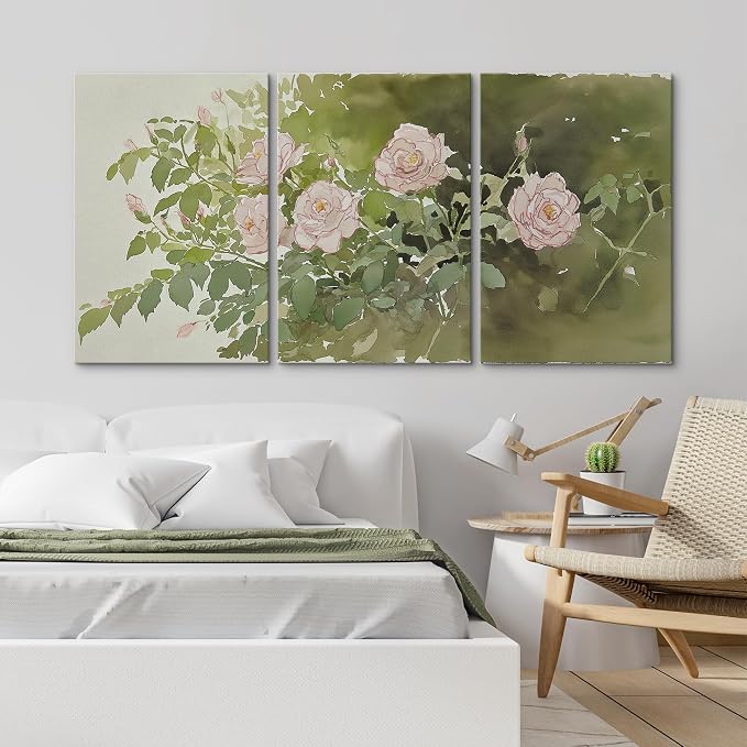 wall26 Canvas Print Wall Art Set Blush Pink Rose Garden Botanical Decorative Minimal Relax/Zen for Living Room, Bedroom, Office - 16"x24" x 3