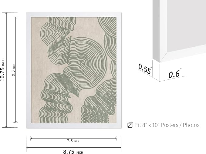 Poster Master Line Drawing Poster - Curved Lines Print - Geometric Art - Sketch Art - Abstract Art - Mid Century Modern Art - Minimal Art - Great Bedroom or Living Room Decor - 8x10 White Framed