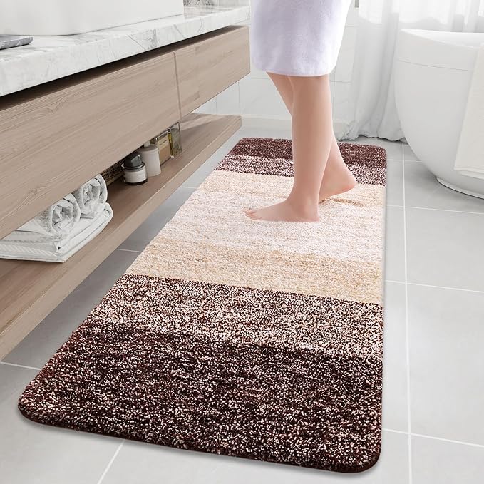 Arotive Microfiber Bathroom Rugs, Shaggy Soft and Absorbent Bath Rug, Non-Slip, Thick Plush Machine Washable Dry Bath Mats for Bathroom, Tub and Shower, 70x24, Brown, Rectangular