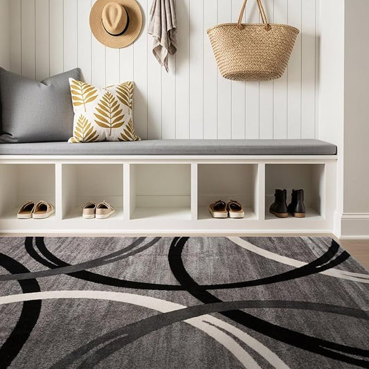 Rugshop Wavy Circles Design Area Rug, Fade-Resistant Carpet for Kitchen, Entryway, or Office, Gray, 3'3" x 5'