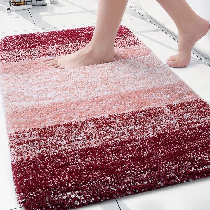 Arotive Microfiber Bathroom Rugs, Shaggy Soft and Absorbent Bath Rug, Non-Slip, Thick Plush Machine Washable Dry Bath Mats for Bathroom, Tub and Shower, 30x20, Burgundy, Rectangular