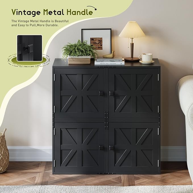 Homkdom 2 Cube Storage Organizer, DIY Bookcase with Doors, Stackable Cube Shelf with Anti-Tip Design, Modular Cubby for Bedroom, Dorm, Office,Living Room,15" W x 11.81" D x 30" H, Black