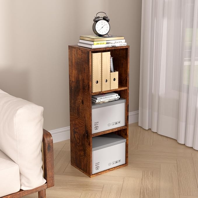 Wooden 3 Cube Storage Organizer, 3 Tier Storage Cubes Storage Display Cubby, Freestanding DIY Closet Shelving Unit for Living Room Bedroom Office (Retro Brown, 3 Cube-W(11.8inch)